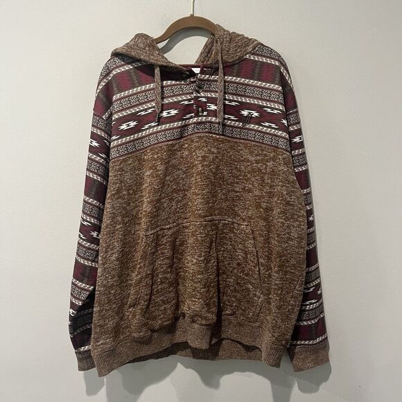 Hooey Sweatshirt Men’s XL Brown Aztec Knit Hoodie Henley Southwestern Rodeo - Picture 1 of 8